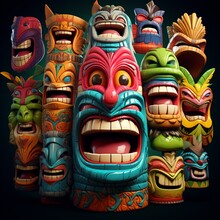 All Kinds Colorful Funny Tiki Characters Digital Ai Generated Art