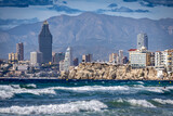 Fototapeta Do pokoju - Widok na plażę, hotele i morze śródziemne na brzegu Hiszpańskiego miasta Benidorm na Costa Blanca