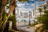 Fototapeta Do pokoju - Widok na plażę, hotele i morze śródziemne między palmami Hiszpańskiego miasta Benidorm na Costa Blanca