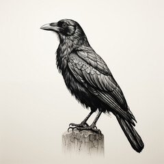 Wall Mural - raven standing on fence post