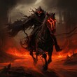 Art slayer man battle horse fire anime black background photography image AI generated art