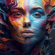 Beautiful face female model combined with abstract and surreal Ai generated art