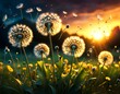 Dandelion blowballs in the sunlight - a wish or a weed?