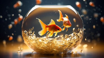 Wall Mural - Beautiful gold fish bowl glass round aquarium photography image AI generated art