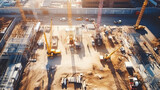 Fototapeta  - Aerial top view of construction site with cranes