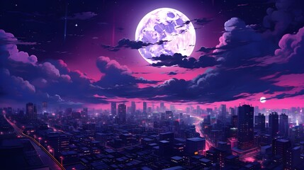Wall Mural - anime landscape view of tokyo city at night