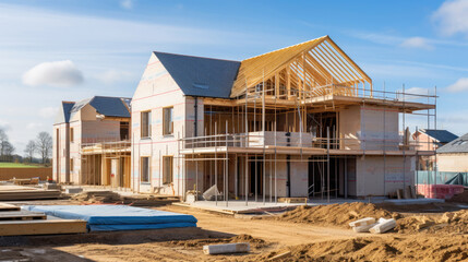 Construction residential new house in progress at building site housing estate development