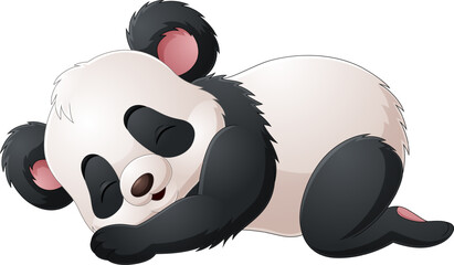 Sticker - Cartoon panda sleeping on white background