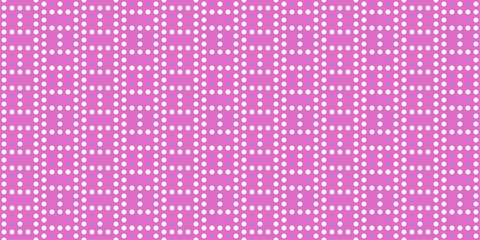 Poster - Labyrinth of white dots. Repeating pink pattern. For pillows, notepads, prints, textiles, wallpaper.