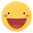 © mec - Cute emoji with a big smile.Very happy yellow emoticon full of happiness, surprise and joy. Smiling face icon. To use as a sticker, on social networks, social media, web, chat, templates and designs