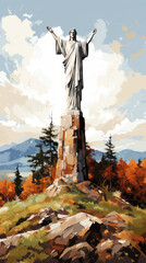 Wall Mural - Portrait that depicts a monument of Jesus. 