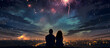 A couple looks up at the fireworks in the sky 3