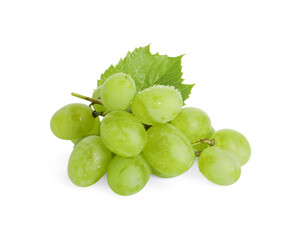 Wall Mural - Fresh grapes with leaf and water drops isolated on white