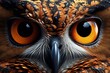 Owl face with staring eyes, digital illustration, fauna and wildlife concept. Generative AI