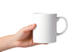 Hand holding a white mug cut out transparent isolated on white background ,PNG file