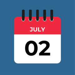 july 2 calendar reminder. 2 july daily calendar icon template. Calendar 2 july icon Design template. Vector illustration