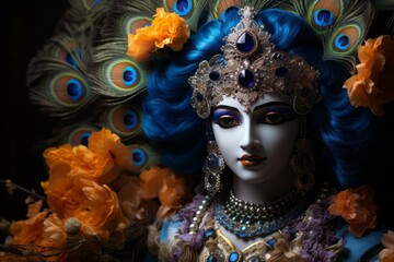 Canvas Print - Krishna in Asian style. Religious concept with selective focus and copy space