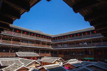 China- Fujian Province- picture of the inner courtyard, Tulou, Hakka village