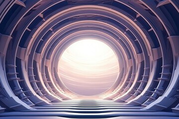 Wall Mural - Abstract Futuristic Architecture: Circular Concentric Background with Wave Outdoor Structures