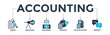 © anilofex - Accounting banner web icon vector illustration concept for business and finance with an icon of the audit, analysis, balance, budget, calculation, and advice