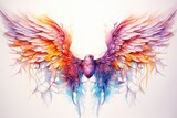 Fototapeta Motyle - Colorful bird wings on white background. Digital watercolor painting, Magic watercolor wings, AI Generated