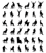 Collection Of Silhouette Vector Illustrations Of Boy And Girl Are Sitting On Chairs