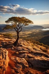 Wall Mural -  Breathtaking view of the African landscape from a hill