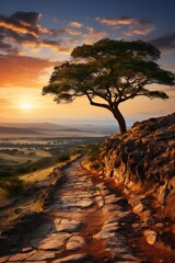 Wall Mural -  Breathtaking view of the African landscape from a hill