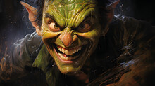 The Face Of A Scary Troll. Illustration On The Theme Of Halloween, Fear And Cinema, Horror And Fantasy. Generative AI