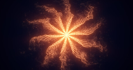 Wall Mural - abstract glowing yellow futuristic energy dust with waves of magical energy particles on a dark blue