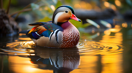 mandarin duck swimming in a pond