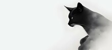 Abstract Black Cat Digital Watercolor Ink Illustration Banner. Halloween Dark Art Card Print, Social Media Post Template.