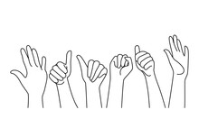 A Variety Of Hand Signs Line Art  Isolated Vector.