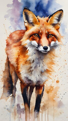 fox watercolor painting Created by artificial intelligence