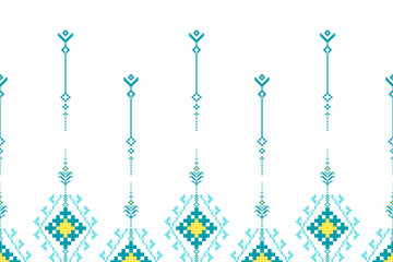 Wall Mural - Ethnic abstract pixel art. Ethnic pattern design with flower shapes used in fabric design.christmas tree background