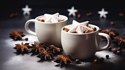 Two cups of hot chocolate with marshmallows