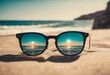 AI generated illustration of a stylish pair of sunglasses on a sun-kissed sandy beach