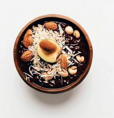 Wall Mural - AI generated illustration of a wooden bowl of acai with fresh fruits and berries