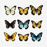 Fototapeta Motyle - AI generated illustration of a set of cartoon colorful butterflies on a white background