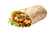 Tortilla wrap with fried chicken meat and vegetables isolated on transparent background