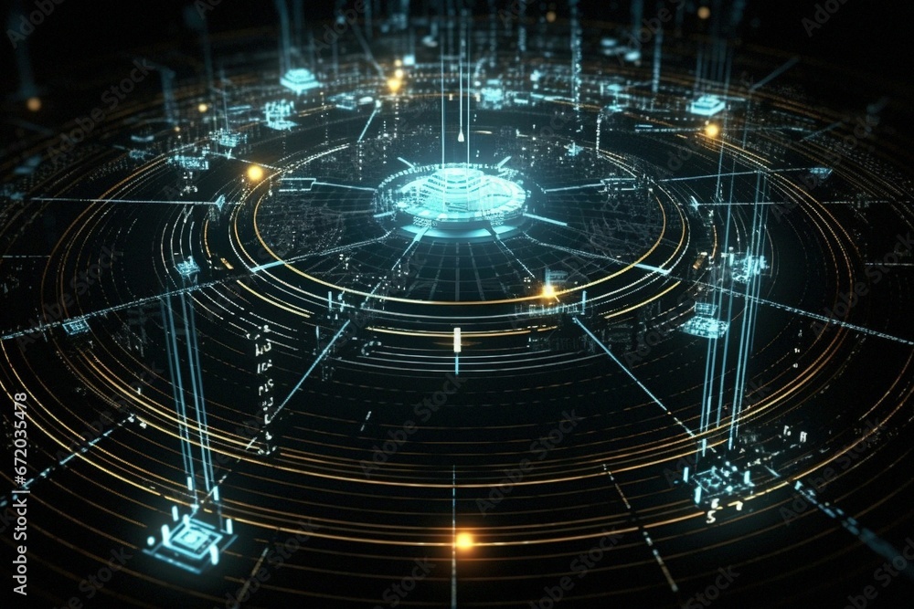AI generated illustration of a vibrant blue abstract technology ...