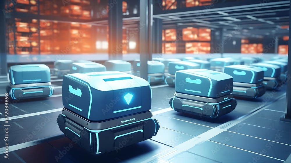 Future Technology 3D Concept: Automated Retail Warehouse AGV Robots ...