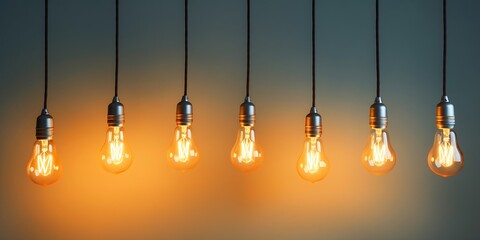 Poster - Idea and leadership concept Vintage incandescent Edison type bulbs on color wall : Generative AI