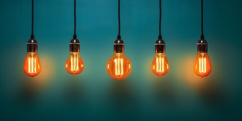 Aufkleber - Idea and leadership concept Vintage incandescent Edison type bulbs on color wall : Generative AI