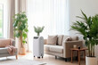 Portable mobile air conditioner in the living room interior.