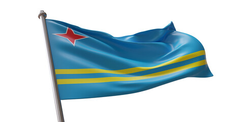 Canvas Print - Aruba flag waving isolated on white transparent background, PNG. 