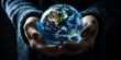 Close up of human hands holding Earth planet ,The earth in mans hand Save earth with your hand conceptYou can connect the world by your hand with generative ai
