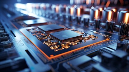 Leinwandbilder - Shot of Computer Processor Production Line at Advanced Semiconductor Foundry in Bright Environment. Microchip Factory. : Generative AI