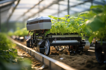 Wall Mural - electric Agricultural machine working at the fields