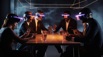 business people using virtual reality headsets at the meeting